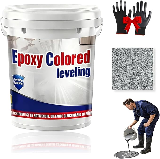 Epoxy Floor Paint, Epoxy Colored Sand Floor Paint, High-Gloss Marble Effect Self-Leveling Coating, Waterproof, Non-Slip, Ultra-Durable for Garage, Basement, Wood Floors (Sesame Gray,8.8Ib)