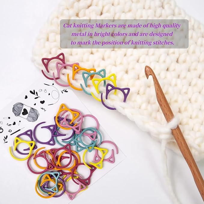 Stitch Markers for Crocheting Cat Stitch Markers with Box Metal Spiral Stitch Markers for Knitting Crochet Stitch Markers Rings Knitting and Crochet Notions (30)