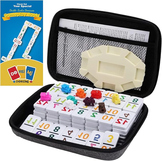 Travel Protable Mexican Train Dominoes Set Numbers Double 12 Dominoes Set with 91 Colored Tiles Number Domino Set for Kids, Adults Family Board Team Games