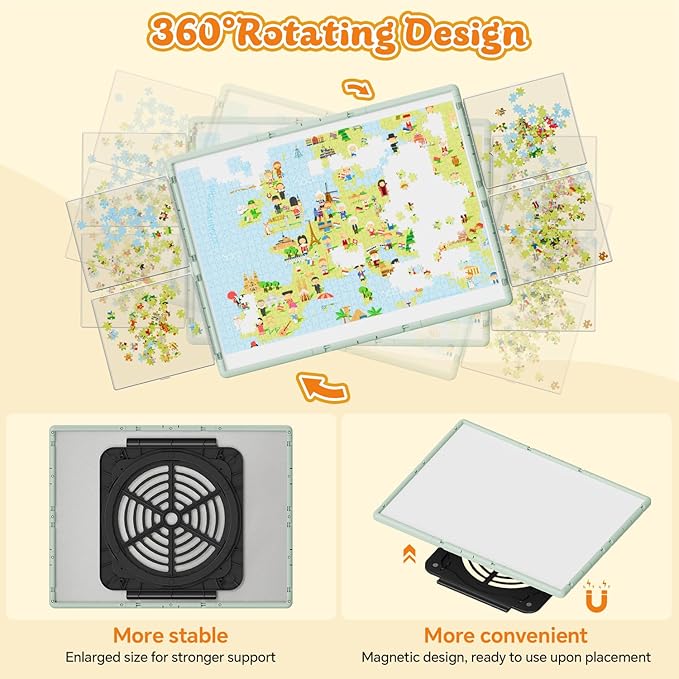 1000 Pieces Rotating Plastic Puzzle Board 3-in-1 Double-Sided/Tilting/Rotating, Portable Table 31.93"x24.06" Spinning Jigsaw Puzzle Table with Cover Lazy Susan Gift for Seniors Adults and Kids