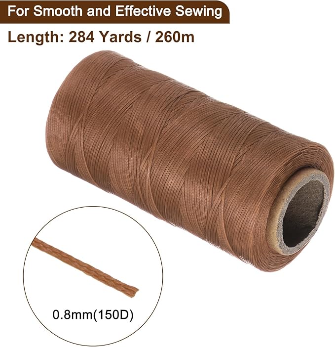 uxcell Leather Sewing Waxed Thread, 284 Yards / 260m 0.8mm 150D Flat Polyester All-Purpose Threads for Leather Crafts, Bookbinding, Burgundy