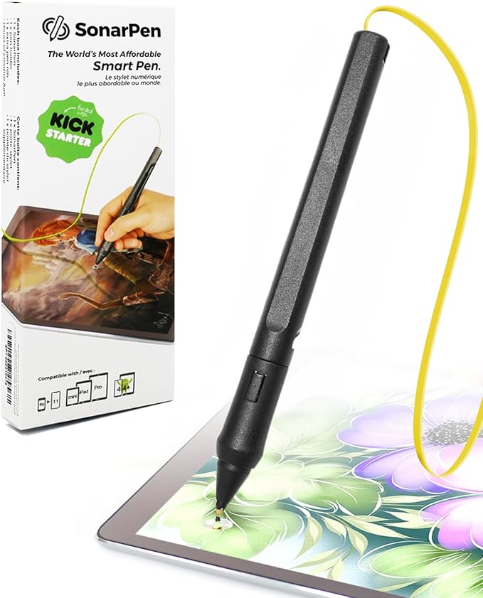 SonarPen - Pressure Sensitive Smart Stylus Pen with Palm Rejection and Shortcut Button. Battery-Less. Compatible with Apple iPad/iPhone/Android/Switch (Yellow)