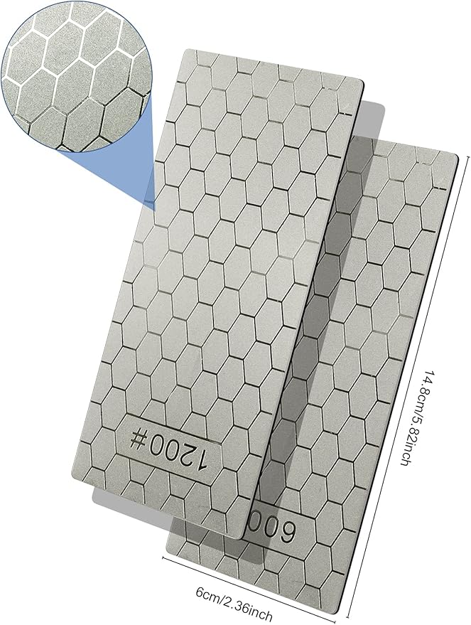 2PCS Diamond Sharpening Stone, Kalolary Knife Sharpener Stone Whetstone Honeycomb Surface Diamond Sharpener Plate with Non-slip Base for Pocket Knives Scissors, Outdoor Kitchen Tools (600/1200 Grit)