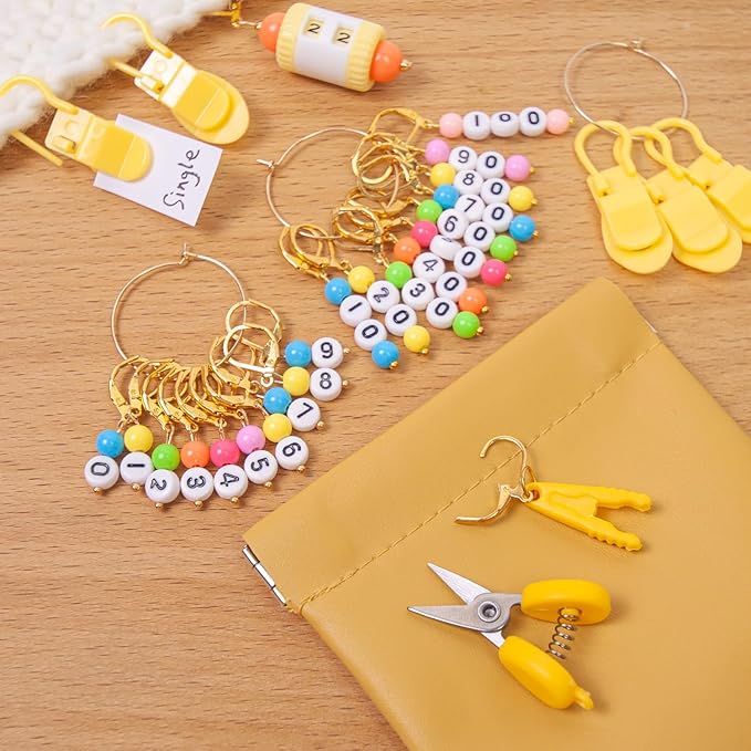 NIUGRECF DIY Knitting Tool Sets 27Pcs Including Number Beads Stitch Markers/Mini Scissors/Rotation Counter/Storage Bag - for Knitting Crocheting Weaving Sewing Quilting Jewelry Making.