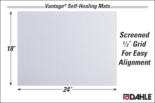 Dahle Vantage 10682 See-Through Premium Self-Healing Cutting Mat, 18"x24", 1/2" Grid, 5 Layers for Max Healing, Perfect for Crafts & Sewing, Clear