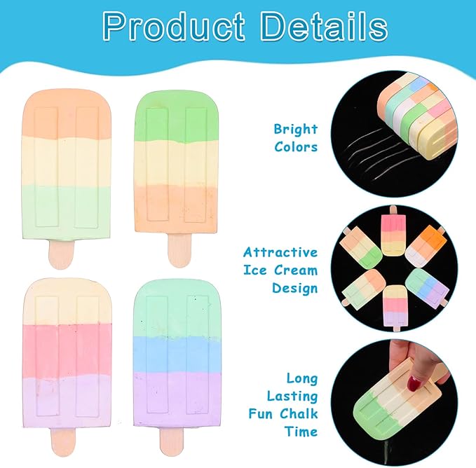 36Pcs Ice Cream Sidewalk Chalk Set Washable Sidewalk Chalks Kids Ch-alk Multicolor Ch-alk Side-walk Cha-lk Party Pack Jumbo Street Cha-lk for School Outdoor Art Play Paint on Chal-kboard