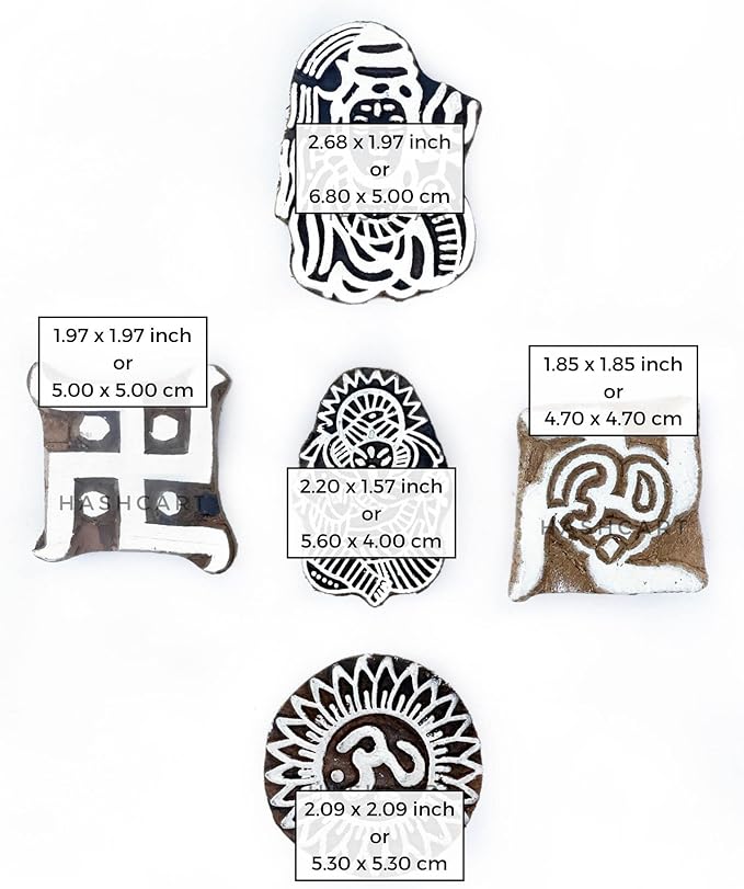 Wooden Pottery Stamps for Block Printing - Handcarved Indian Textile Printing Blocks Set of 5, Clay Pottery Stamps for Crafting on Fabric Card Henna Stamps Hashcart®