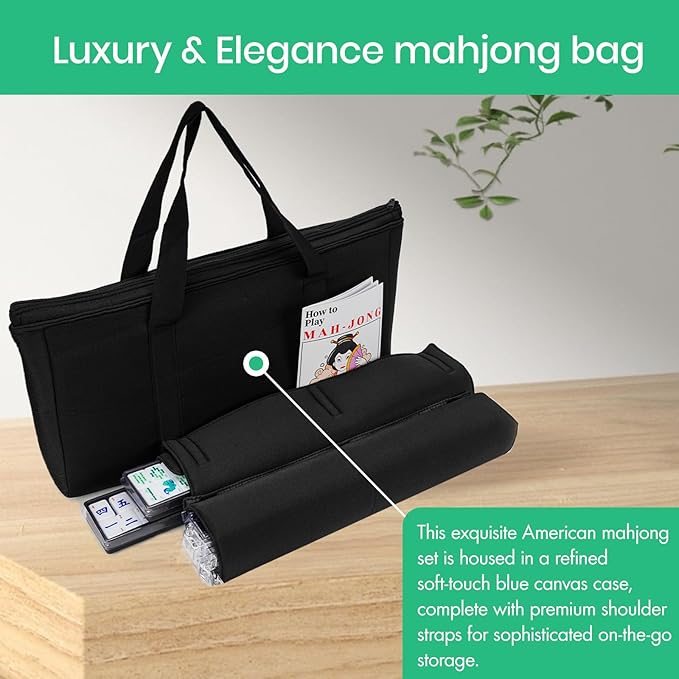 American Mahjong Set with 160 Acrylic White Tiles and 4 Transparent Holders/Pushers, Portable American Style Mahjong Game with Carrying Bag, Classic Board Games for Family Night
