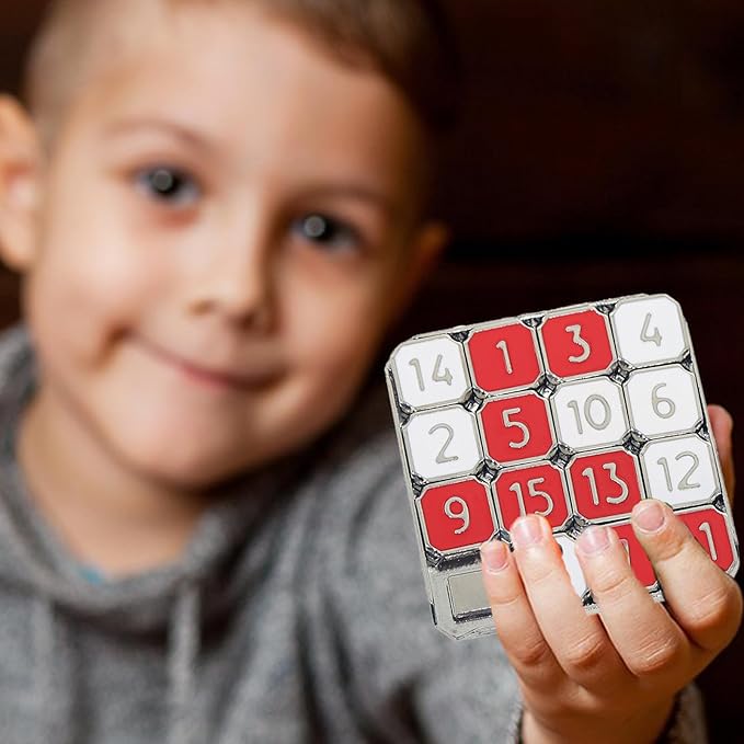 Metal Number Slide 15 Puzzle Red and White Number Sliding Puzzle Educational Learning Games Brain Teaser