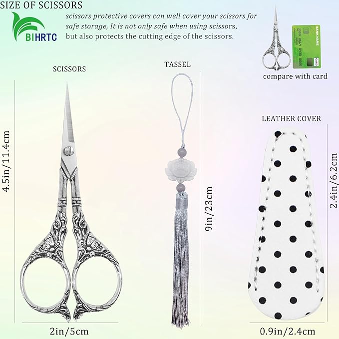 BIHRTC 4.5Inch Needlepoint Scissors Sharp Embroidery Scissor with Cover Tassel Stainless Steel Precision Shears Crochet Cross Shears for Beading Sewing Machine DIY Artwork Knitting