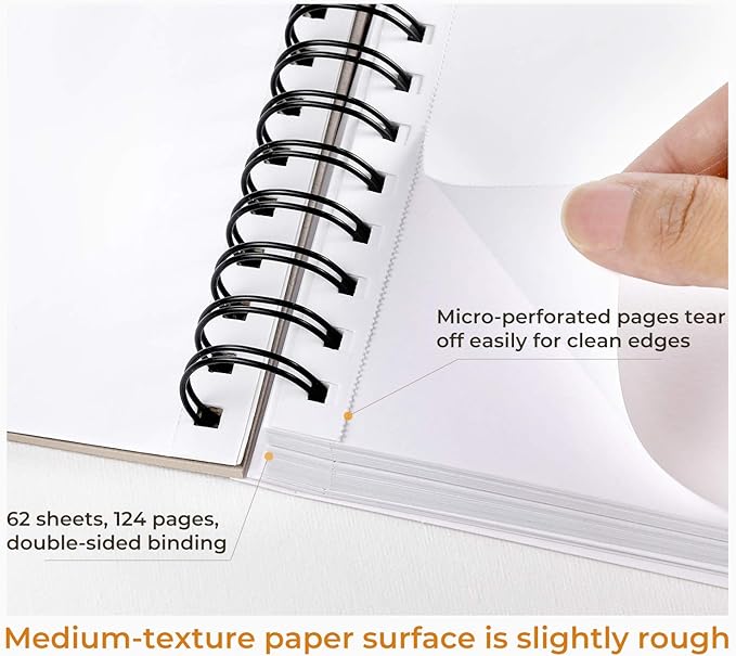 Ohuhu Mix Media Pad, 10"x7.6" Mixed Media Art Sketchbook, 120 lb/200 gsm Heavyweight Papers, 62 Sheets/124 Pages, Spiral Bound Mixed Media Paper Pad for Acrylic, Painting Christmas Gift
