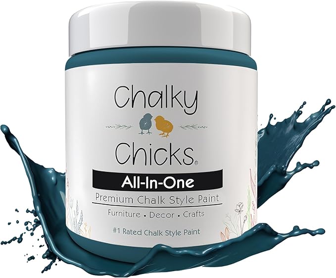 Chalky Chicks All-in-One Chalk Paint for Furniture or Cabinet - 4 Fl Oz - Matte Finish Twilight (Teal Blue) for Metal, Wood Furniture Paint - No Sanding All-in-One for Home Decor & Crafts, USA Made