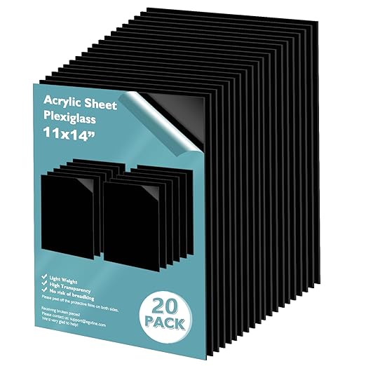 Egofine 11" x 14" Black Plexiglass Sheets 20 Pack 0.04 Inch Cast Acrylic Sheet Thick for DIY Craft Projects, Painting, Photography, Sign, Display Stand, Home Decor, Easy to Cut