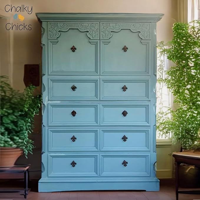 Chalky Chicks All-in-One Chalk Paint for Furniture or Cabinet - 32 Fl Oz - Matte Finish Y Blue (Medium Blue) for Metal, Wood Furniture Paint - No Sanding All-in-One for Home Decor & Crafts, USA Made