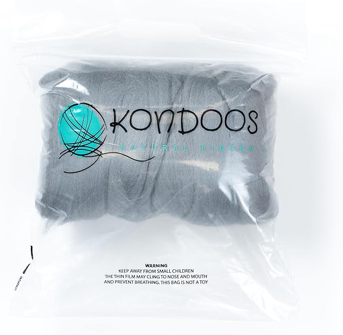 Kondoos Colored Natural Wool roving, 8 OZ. Best Wool for Needle Felting, Wet Felting, handcrafts and Spinning. (Silver)
