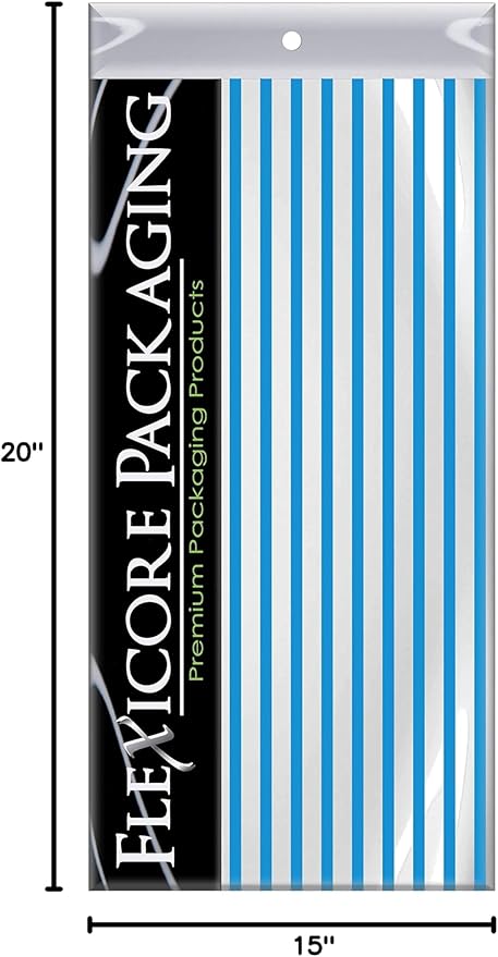 Flexicore Packaging Turquoise Blue Pin Stripe Print Gift Wrap Tissue Paper Size: 15 Inch X 20 Inch | Count: 100 Sheets | Color: Turquoise Pin Stripe
