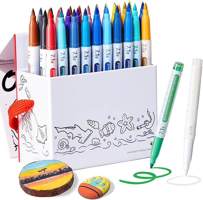 7.1G Acrylic Paint Markers Direct Liquid - 48 Colors Acrylic Markers with Automatic Ink Control, Paint Markers High Opacity Paint Pens Waterproof Lightfast for Rock Painting Eggs Wood Glass Ceramic