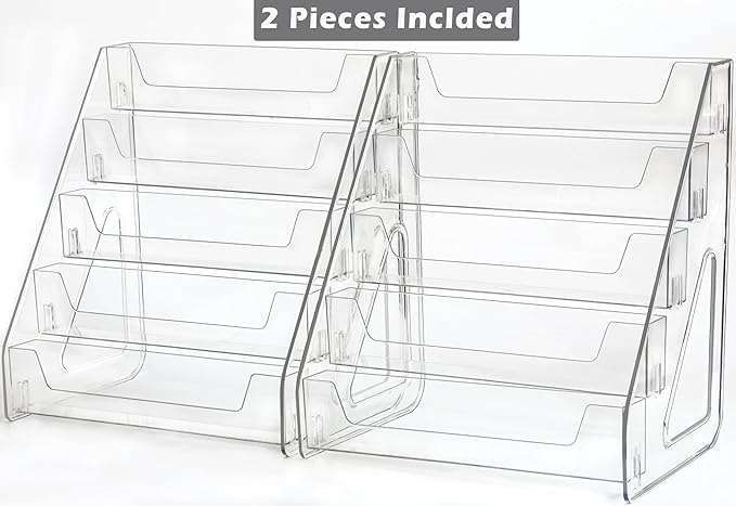 Card Display Stand set of 2, Clear 5-Tiered Shelf For Greeting Card, Stickers, Postcard, Sports Graded Card, Football Baseball Basketball Cards, Table Top Holder Display Rack For Psa Slabs (2 Pack)