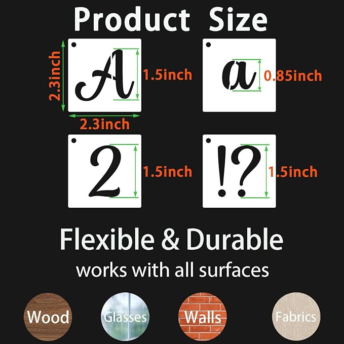 BAMIDELE 1.5 Inch Alphabet Letter Stencils for Painting, 66 Pcs Reusable Plastic Calligraphy Letter Stencils and Numbers Template Kit for Painting on Wood, Chalkboard, Fabric, Door Porch, Wall Art