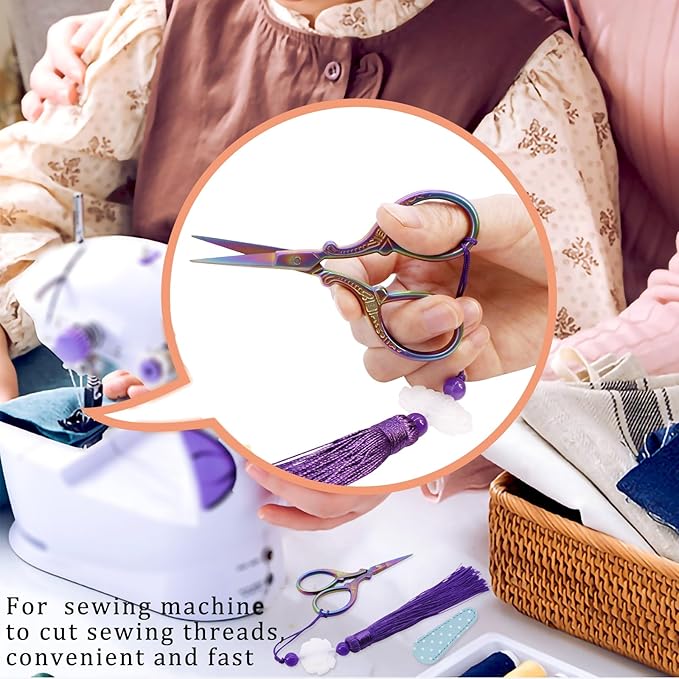 BIHRTC Sewing Embroidery Scissors with Cover Tassel Sharp Stainless Steel Tip Scissor Dressmaker Shears Crane Sewing Scissors for Thread Cross-stitch DIY Artwork Housework
