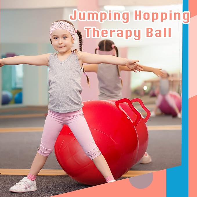 Lewtemi 3 Pcs 20 Inch Bouncing Ball with Handle, Outdoors Hopper Jumping Hopping Ball and Air Pump for Sports Exercise (Red, Blue, Green)