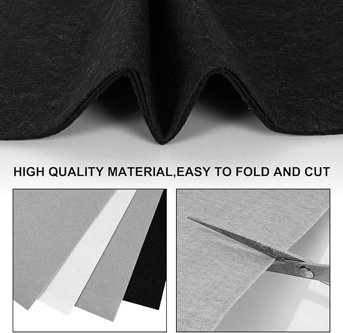Whaline 18Pcs Felt Fabric Sheets Soft Thick Assorted Black Grey White Craft Felt Pack for DIY Craft Sewing Patchwork Art Projects, 3 Colors, 7.9 x 11.8 Inch