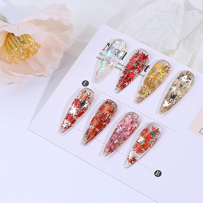 Thanksgiving Glitter Maple Leaf Nail Sequins Fall Nail Flakes Design Nail Charms Holographic Laser Mixed Color 3D Confetti Nail Glitter Sequins for Women