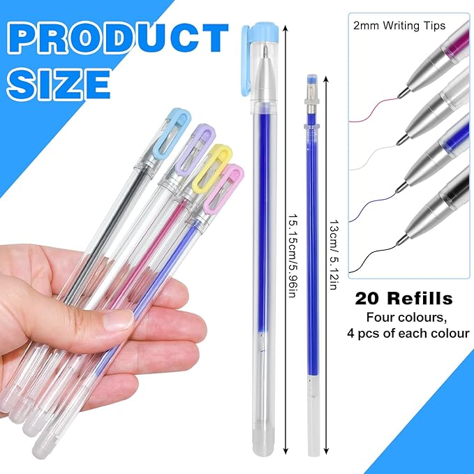 4 Colors Heat Erasable Pens: Fabric Marking Pens Auto-Vanishing Pen Sewing Friction Pens with 20pcs Replaceable Pen Refills for Sewing Quilting Dressmaking and Embroidery