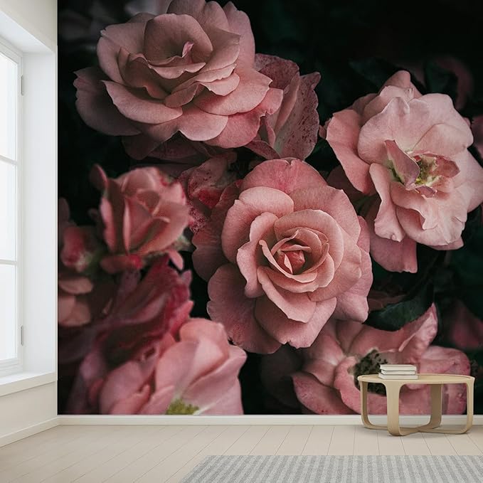 wall26 Removable Wall Sticker/Wall Mural Close Up Dark Rose Flower Blossoms Nature Wilderness Photography Decorative Botanical Relax/Calm Floral for Living Room, Bedroom, Office - 132x120 inches