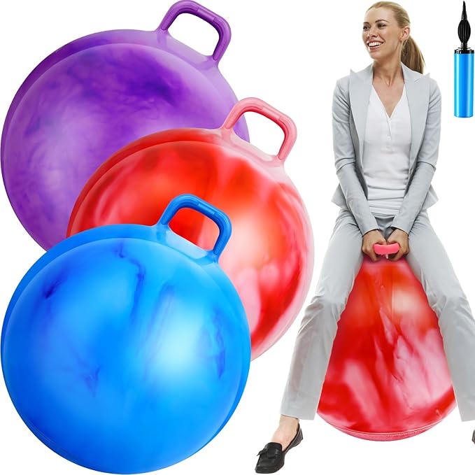 Lewtemi 3 Pcs 29 Inch Bouncing Ball with Handle, Outdoors Jumping Hopping Ball and Air Pump for Sports Exercise (Gradient Red, Gradient Blue, Purple)