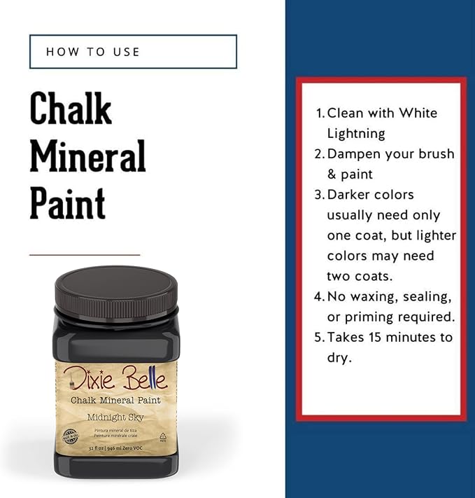 Dixie Belle Paint Company Chalk Finish Furniture Paint - Midnight Sky (32oz) - Matte Blue Black Chic Chalk Mineral DIY Furniture Paint