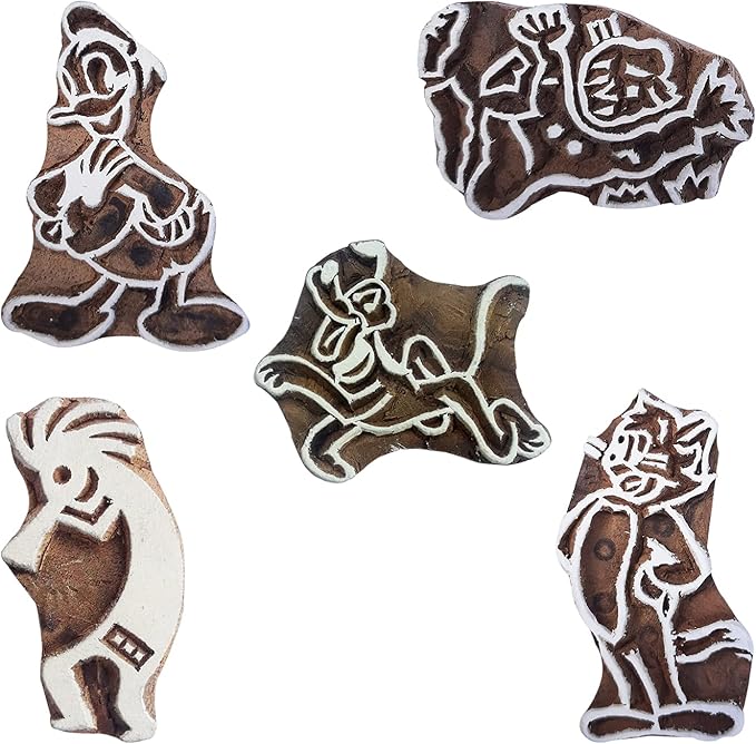Royal Kraft Figure Wooden Printing Stamps (Set of 5) - DIY Henna Fabric Textile Paper Clay Pottery Blocks Htag2202