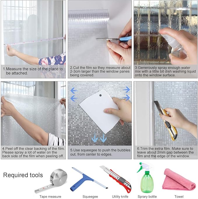HIDBEA 3D Decorative Window Privacy Film Non-Adhesive Heat Control UV Blocking Static Cling Removable Vinyl Glass Tint for Home and Office, 35.4 inches x 32.8 feet, Mosaic Patterns