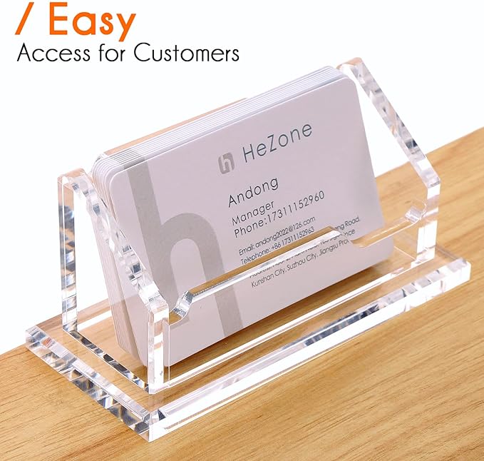 Acrylic Card Holder Clear Horizontal Business Card Organizer Stand for Desk 1 Slots Business Cards Stand for Women and Men