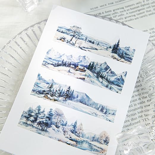 6 Rolls Landscape PET Tape,Transparent Nature Stickers for Scrapbook Supplies,Diaries,DIY Craft,Junk Journal,Album,Journaling(Mountain)