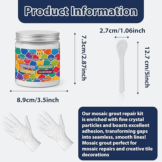 400g White Crystal Mosaic Grout, Handmade Grouting Filling Gaps Mosaic Tile Grout, Perfect Choice for DIY Craft Projects Mosaics