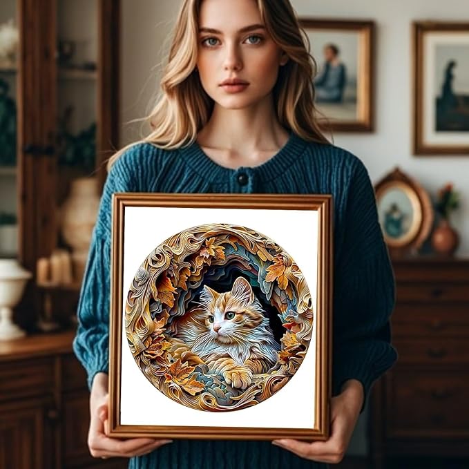 Wooden Puzzles Adults, 3D Cat Wooden Puzzles 200 Pieces, Unique Animal Shaped Wood Challenging Jigsaw Puzzles Gifts for Adults, 11.4x11.3in