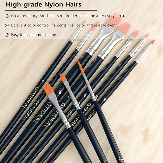 GOTIDEAL Paint Brushes, 20 Pcs Acrylic Painting Brush Set for Oil and Gouache， Small Nylon Hair Brush for Body, Face, Nail Art, Rock Painting, Perfect for Kids & Adult