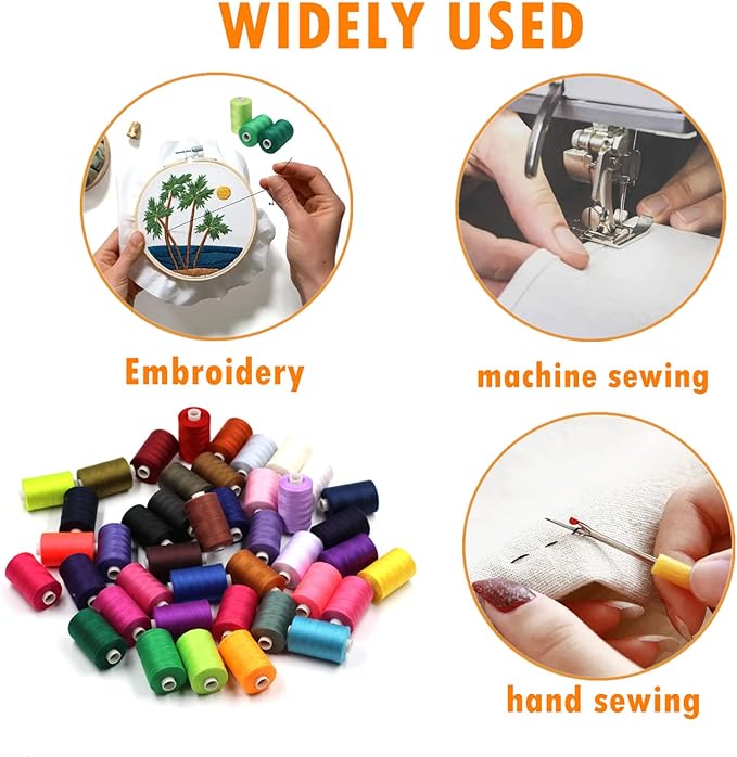 Simthread All Purpose Sewing Thread, 24 Spool 1000 Yards Polyester Thread for Sewing, Handy Polyester Sewing Threads for Sewing Machine - 24 Colors