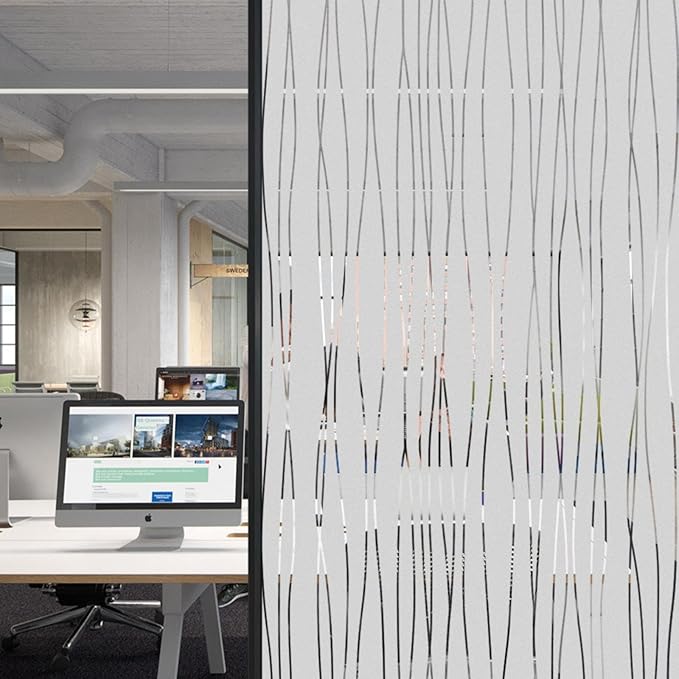 Finnez Window Privacy Film Decorative Frosted Window Cling Privacy Film for Glass, Non-Adhesive Heat Anti-UV for Home Office Living Room, Irregular Stripe Patterns, 23.6 x 78.7 Inches