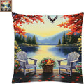 Fanxvivy Stamped Cross Stitch Kits for Adults Beginners Pillow Needlepoint Kit with Embroidery Pattern Needlework Kit Prestamped Stitches Kit 11CT Cross Stitching-Drinking Tea by The Lake 18x18 inch