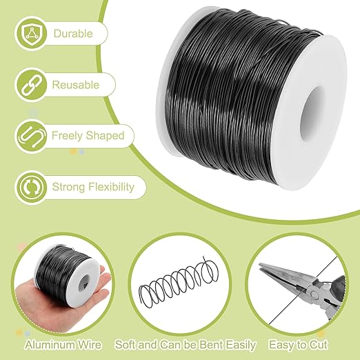 MECCANIXITY 18 Gauge Anodized Aluminum Craft Wire Bendable Bonsai Training Wire 492 Feet 1mm for Sculpting Crafts Wreath Floral Beading Jewelry Making, Black