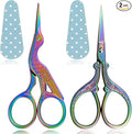 BIHRTC Rainbow Embroidery Small Precision Stainless Steel Scissors with Leather Cover DIY Tools Shears for Crochet Sewing Crafting Art Work Threading Needlework Knitting