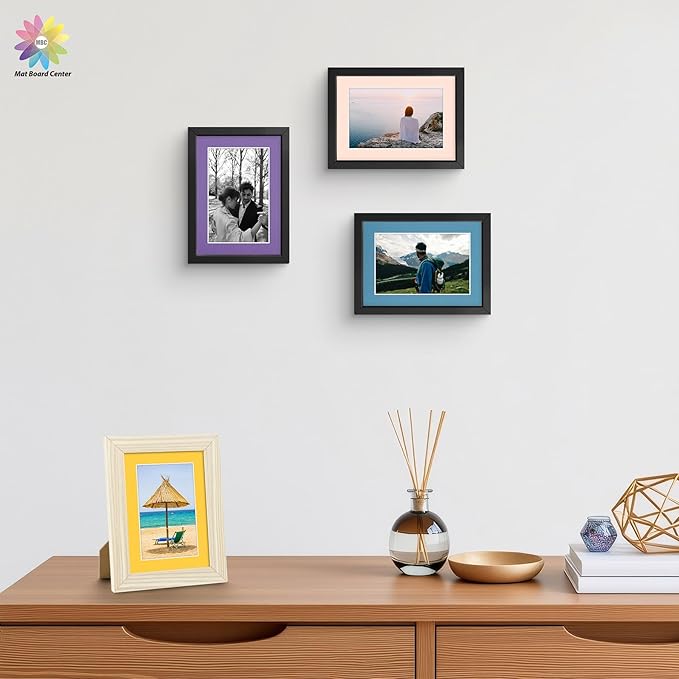 Mat Board Center, Pack of 50, 5x7 for 4x6 Mix Color Mat Kit - Acid Free, 4-ply Thickness, White Core - Includes Backing Boards and Clear Bags - for Pictures, Photos, Framing