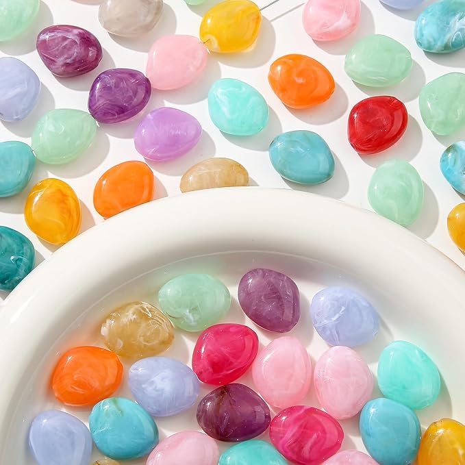 80pcs Acrylic Beads Large Imitation Marble Bead Vintage Colors Beads for Jewelry Making Bracelet Necklace Craft Making Supplies(19 * 23light)