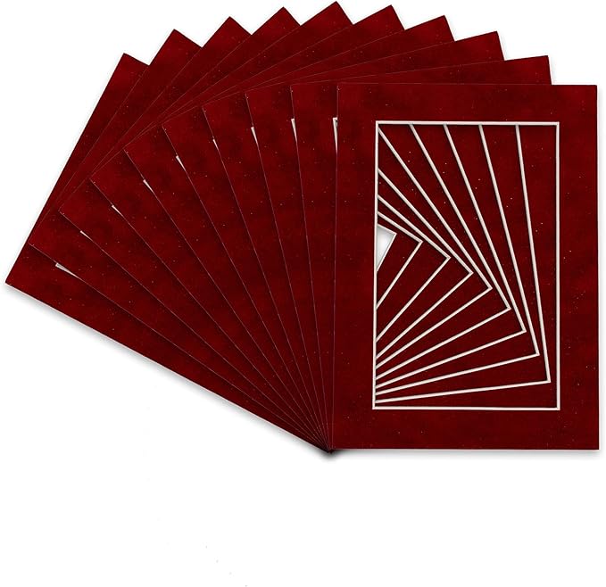 Poster Palooza Pack of Ten 8x10 Mats Bevel Cut for 6x8 Photos - Acid Free Bright Red Suede Precut Matboards for Pictures, Photos, Framing - 4-ply Thickness