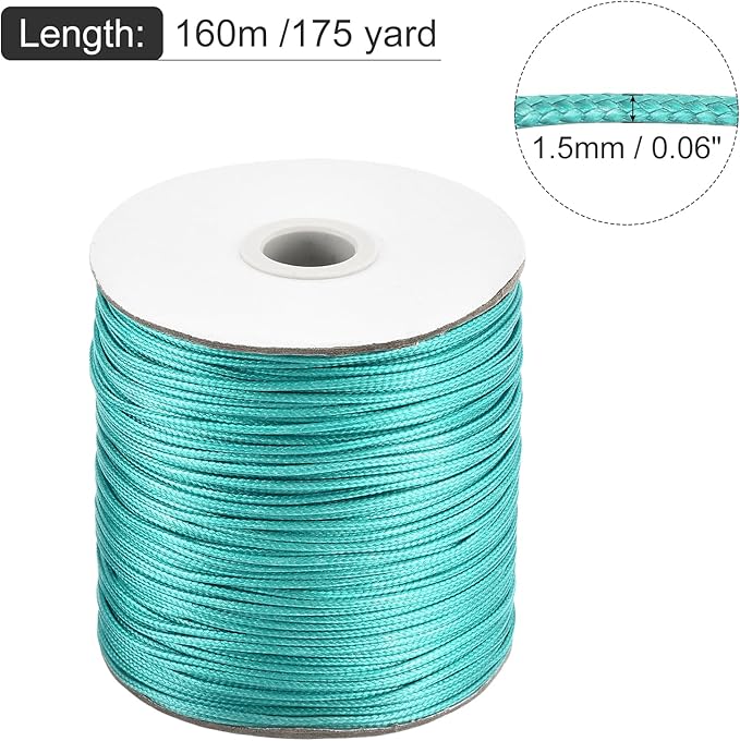 MECCANIXITY Waxed Cord 1.5mm Waxed Polyester Cord 175 Yard Wax String for Bracelet Making,Necklaces, Beading,Jewelry Making and DIY Crafts(Blue-Green)