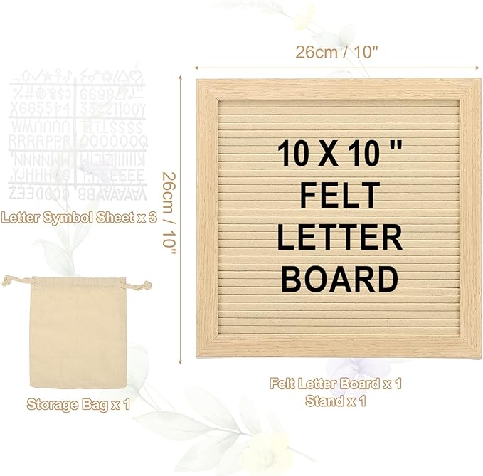 PATIKIL Felt Letter Board, 10x10Inches Khaki Wooden Changeable Message Board with Storage Bag Stand for Kitchen Menu Classroom Farmhouse Decor Notes, White Letter