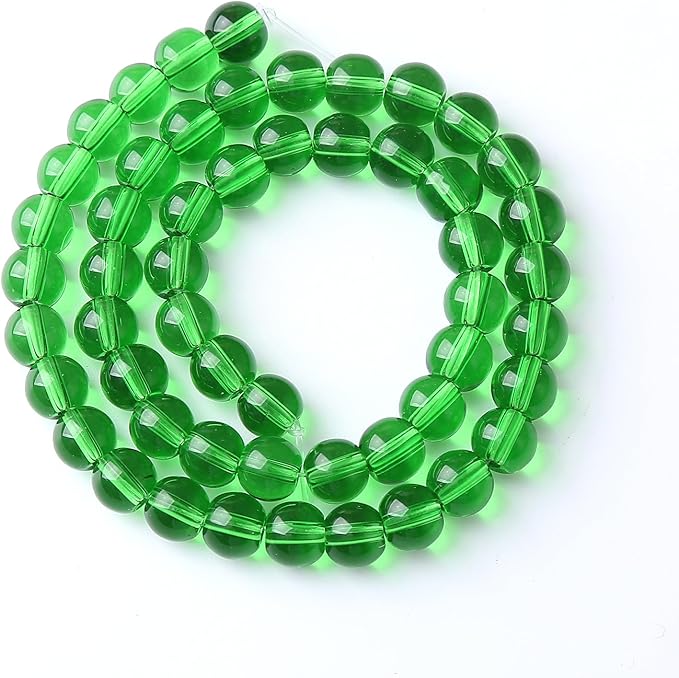 32pcs 12mm Smooth Green Crystal Glass Quartz Beads Round Loose Beads for Jewelry Making DIY Bracelet Necklace 15" Energy Healing Power Stone Beads(12mm, Green Crystal Glass)