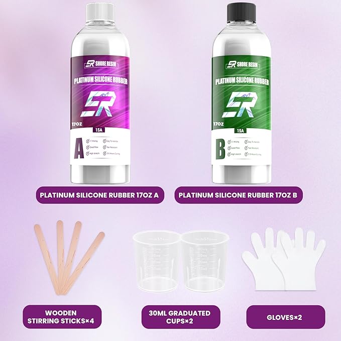 Silicone Mold Making Kit,34oz Platinum Silicone Rubber 15A Liquid Silicone Mixing Ratio 1:1 for Casting Resin Molds and DIY Jewelry Molds